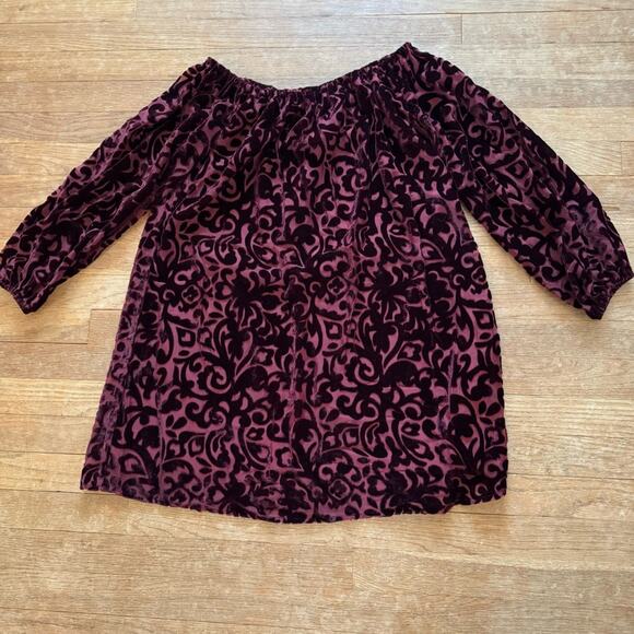 Ecote burgundy pleaded a-line long sleeve mini dress size medium M b18 - Picture 1 of 4